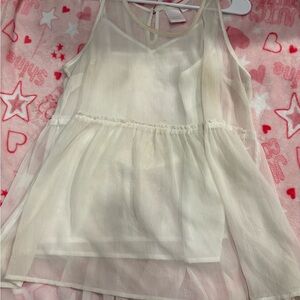 LC Lauren Conrad Sheer Cream Sleeveless Blouse